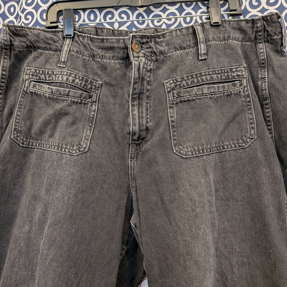 Old Navy Black Baggy Wide Leg Jeans Flat Front Sailor 18 16